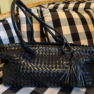 Aqua Madonna Black Woven Shoulder Bag